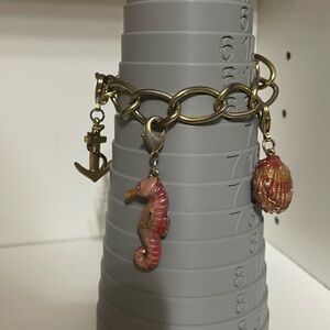 Rare Vintage Monet Gold Charm Bracelet with Seahorse and Anchor s
